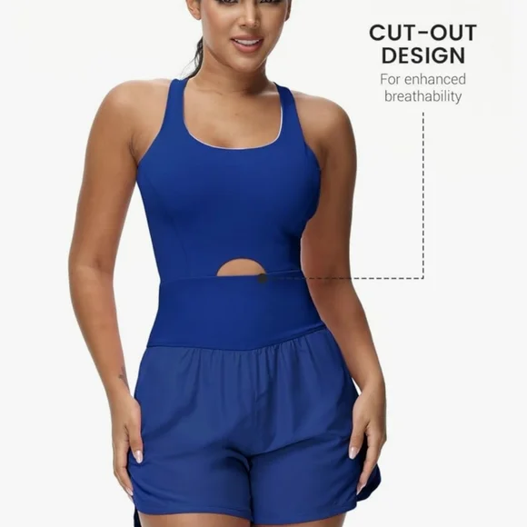 Wenlia Womens Workout Romper Tennis Dress Running Onesie Criss Cross L NWT Swim - Picture 2 of 7
